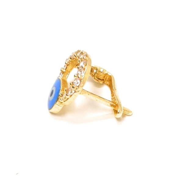 14 Carat Gold Earrings Enamel Evil Eye CZ Stones - Picture 5 of 10